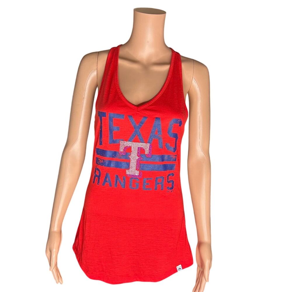 Texas Rangers MLB tank top rhinestone T logo women's sz s razorback